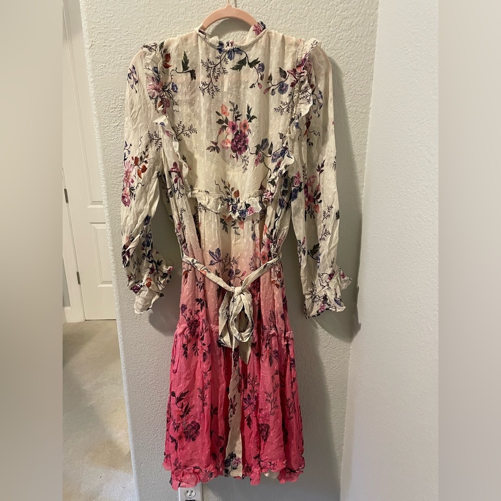 NWT Anthropologie Floral Long Sleeve Dress ~ Cream/Pink Gorgeous Fade Women’s 14 - Picture 2 of 15